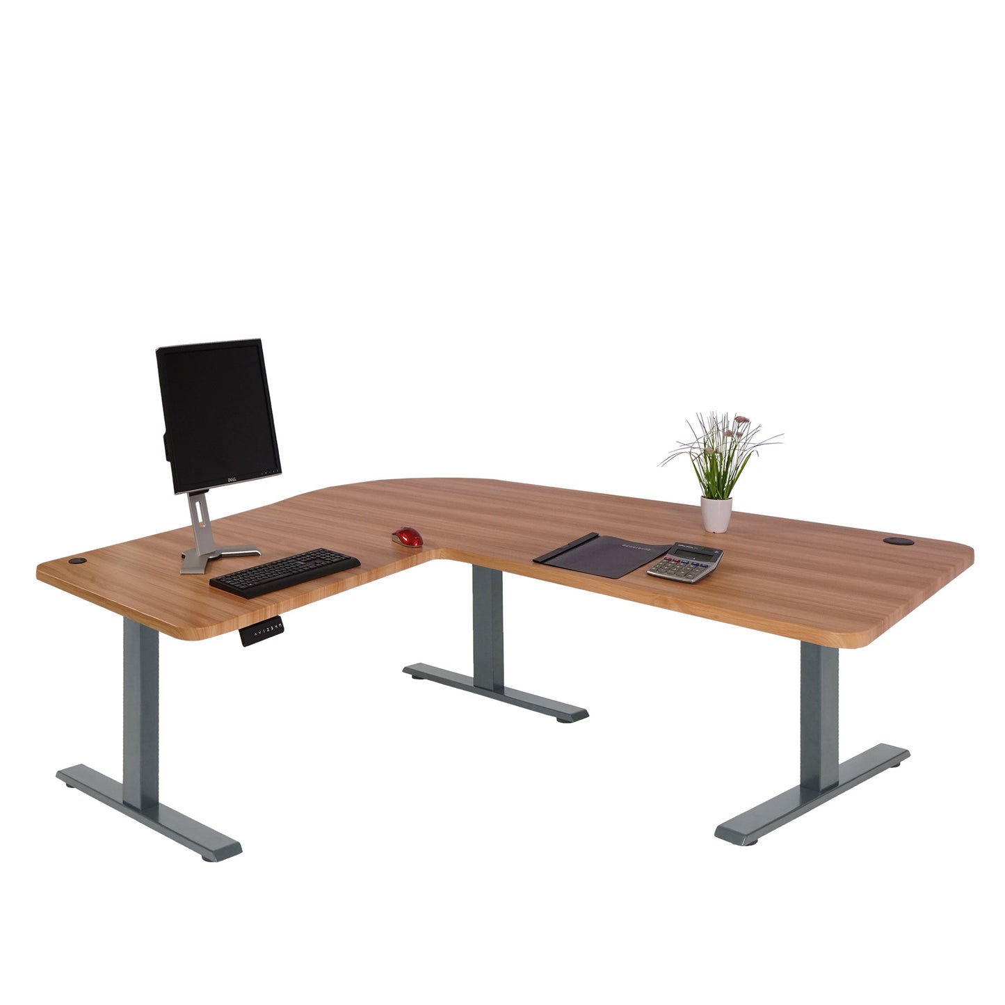 Cosmo Casa - Hoekbureau elektrisch in hoogte verstelbaar - Computerbureau - Eiken decor - Antracietgrijs - 178 x 178 cm