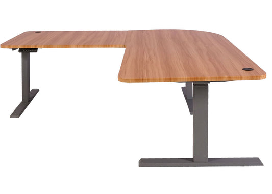 Cosmo Casa - Hoekbureau elektrisch in hoogte verstelbaar - Computerbureau - Eiken decor - Antracietgrijs - 178 x 178 cm