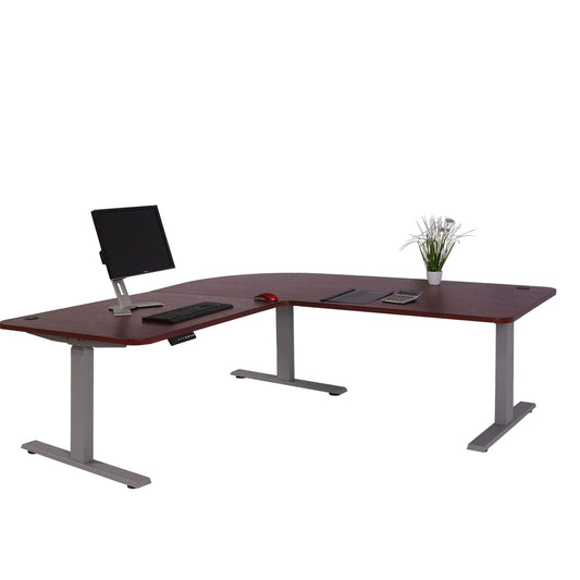 Cosmo Casa - Hoekbureau elektrisch in hoogte verstelbaar - Computerbureau - Kersen decor - Grijs - 178 x 178 cm