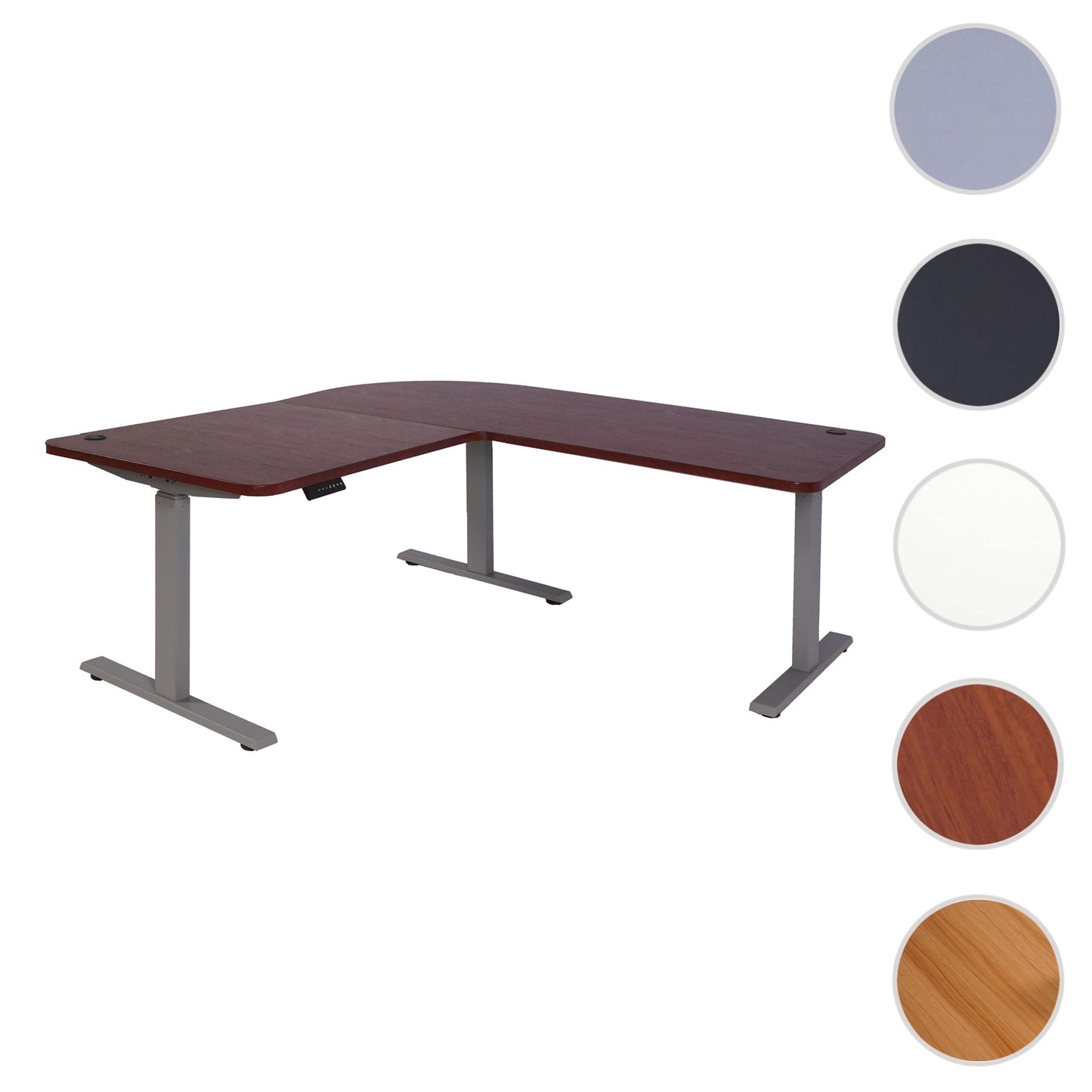 Cosmo Casa - Hoekbureau elektrisch in hoogte verstelbaar - Computerbureau - Kersen decor - Grijs - 178 x 178 cm