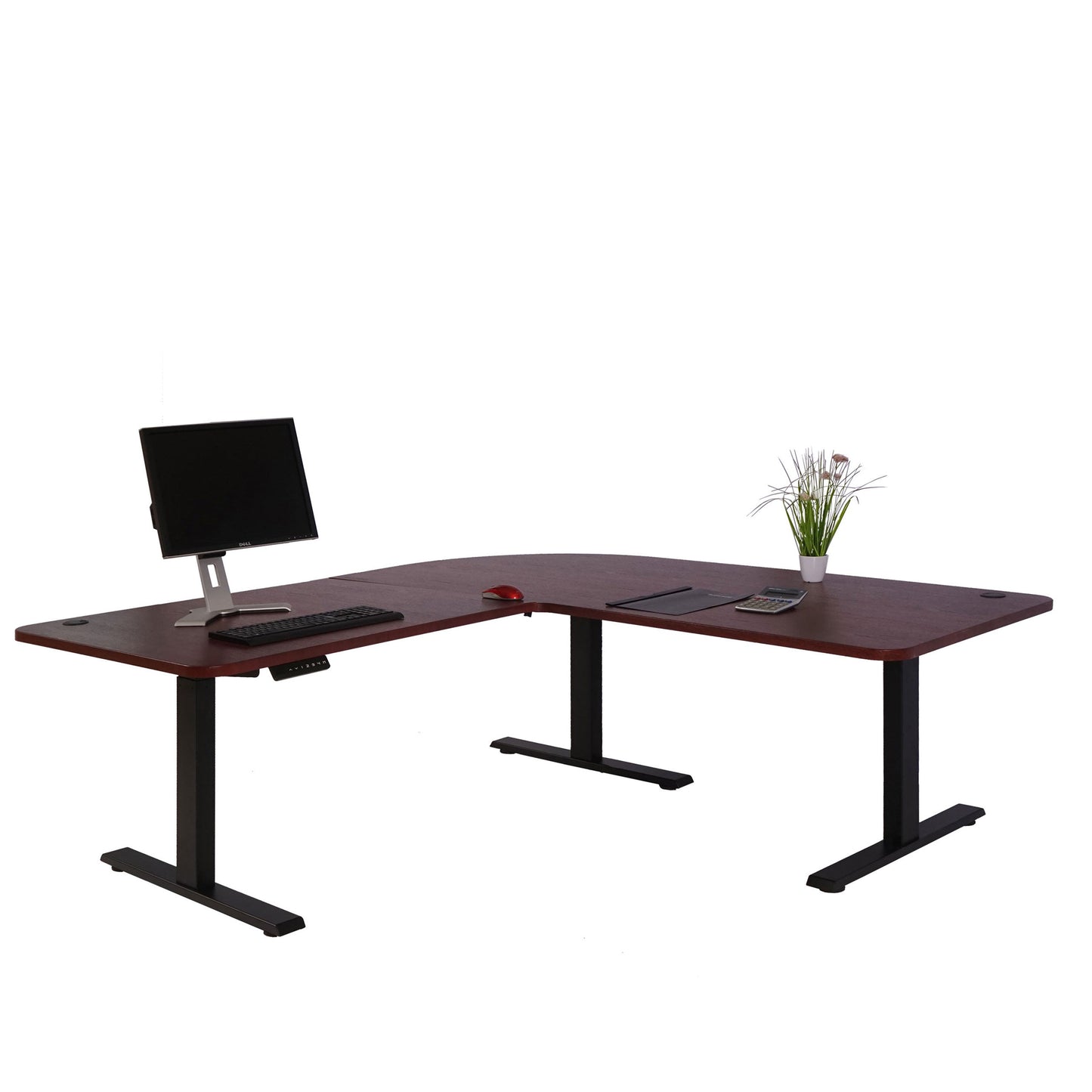 Cosmo Casa - Hoekbureau elektrisch in hoogte verstelbaar - Computerbureau - Kersendecor - Zwart - 178 x 178 cm