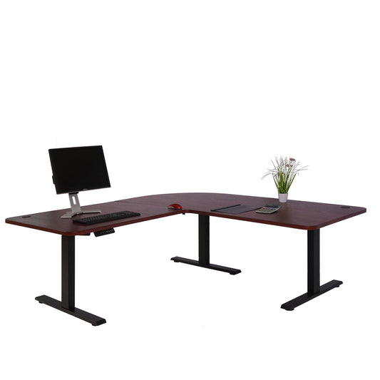 Cosmo Casa - Hoekbureau elektrisch in hoogte verstelbaar - Computerbureau - Kersendecor - Zwart - 178 x 178 cm