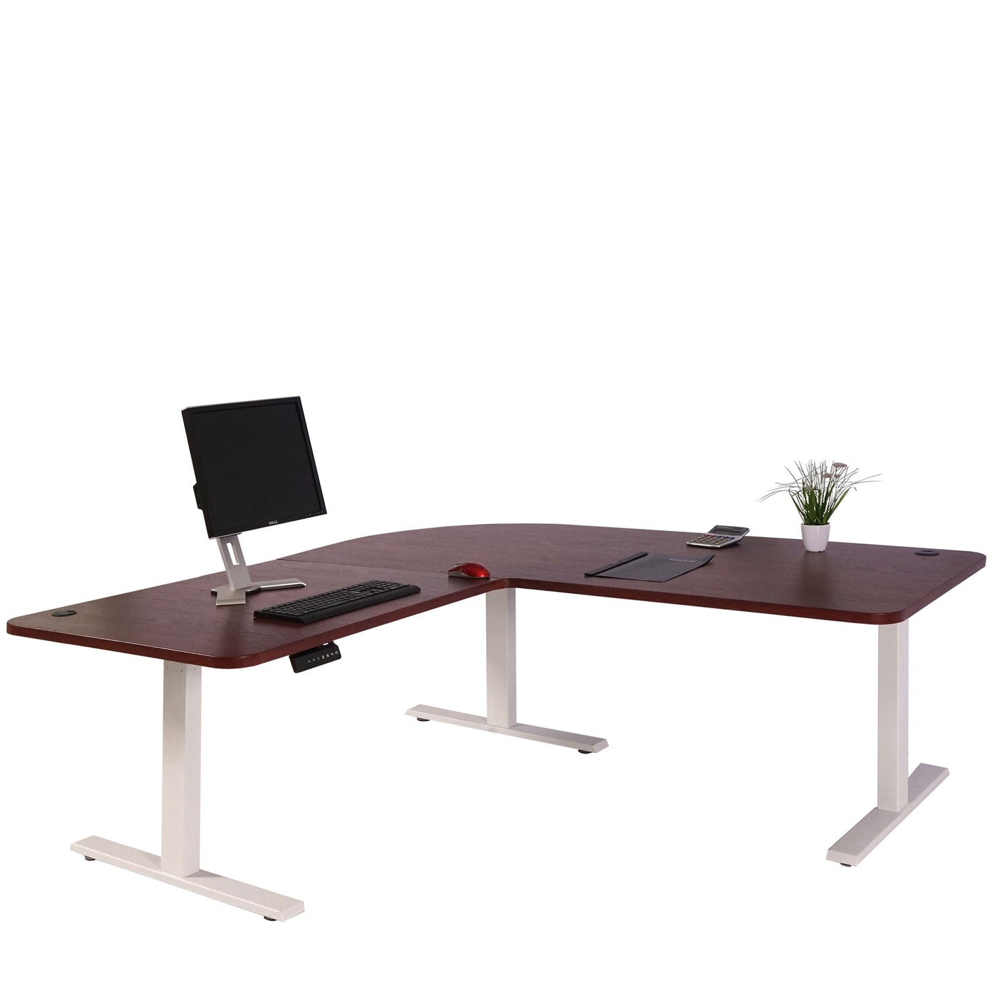 Cosmo Casa - Hoekbureau elektrisch in hoogte verstelbaar - Computerbureau - Kersendecor - Wit - 178 x 178 cm
