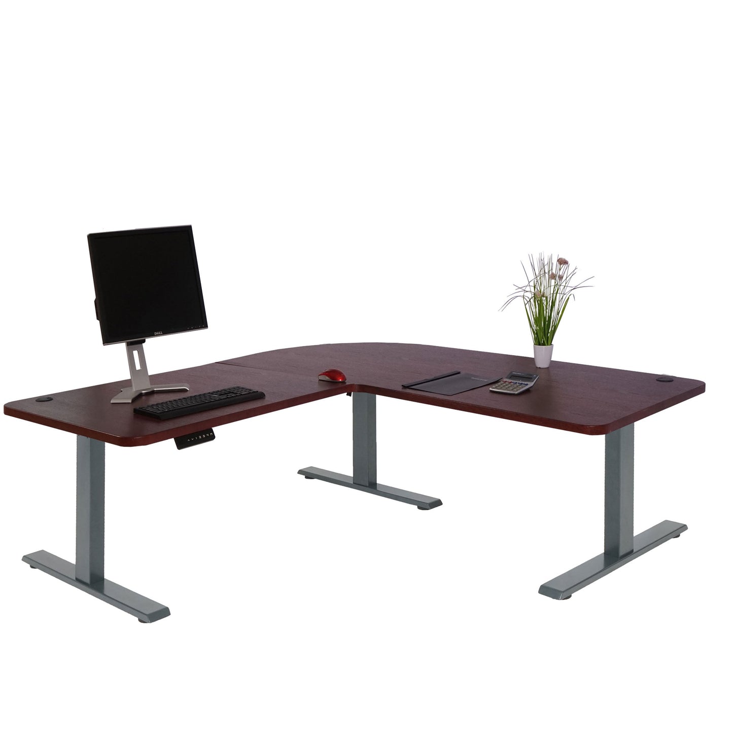 Cosmo Casa - Hoekbureau elektrisch in hoogte verstelbaar - Computerbureau - Kersendecor - Antracietgrijs - 178 x 178 cm
