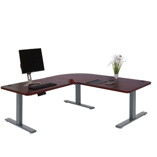 Cosmo Casa - Hoekbureau elektrisch in hoogte verstelbaar - Computerbureau - Kersendecor - Antracietgrijs - 178 x 178 cm