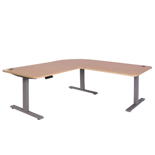 Cosmo Casa - Hoekbureau elektrisch in hoogte verstelbaar - Computerbureau - Lichtbruin - Grijs - 178 x 178 cm