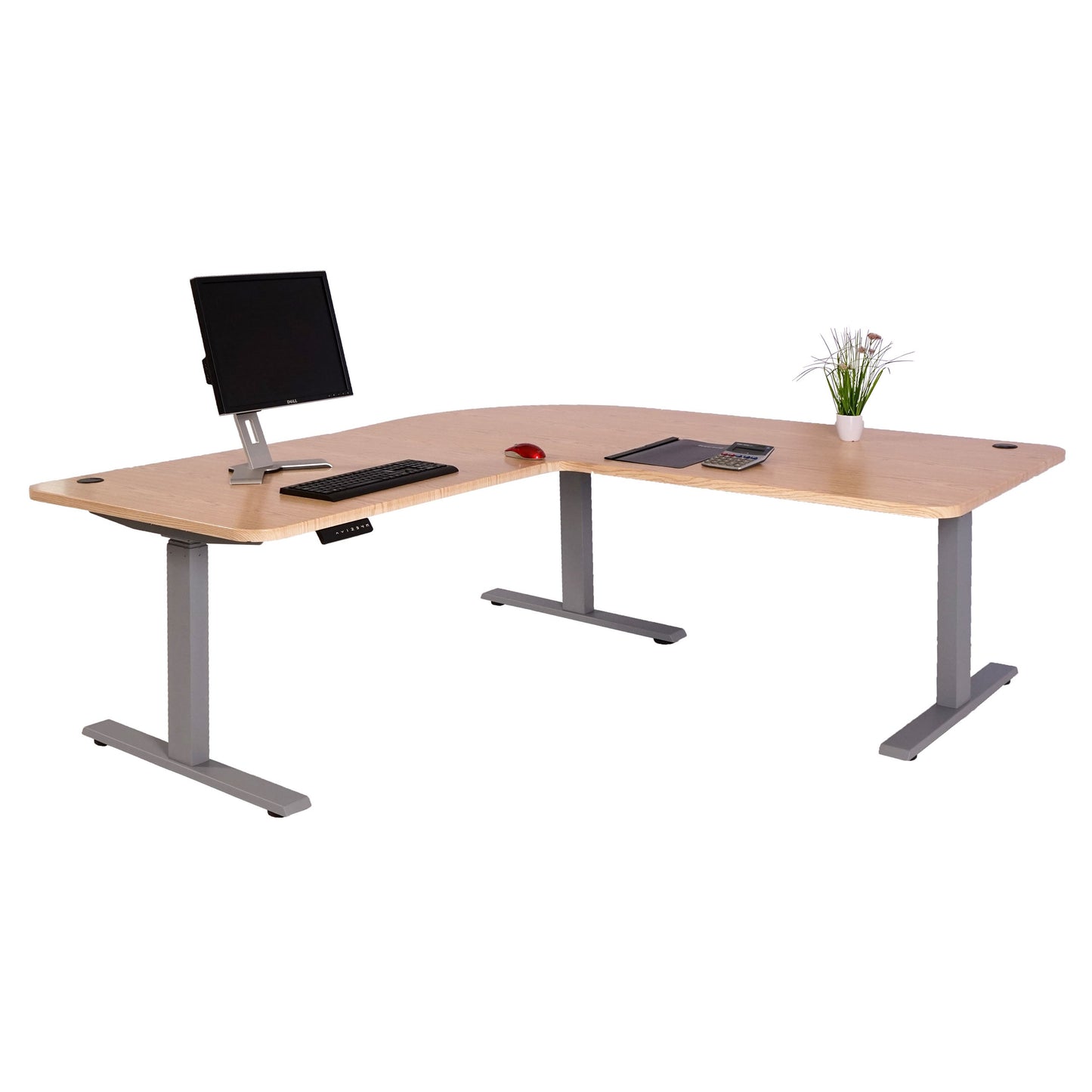 Cosmo Casa - Hoekbureau elektrisch in hoogte verstelbaar - Computerbureau - Lichtbruin - Grijs - 178 x 178 cm