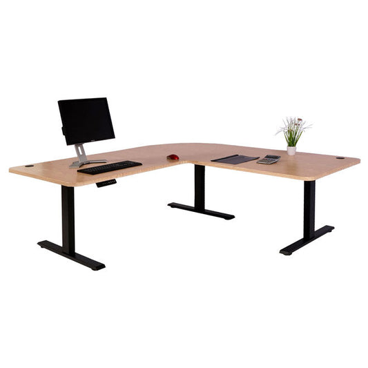 Cosmo Casa - Hoekbureau elektrisch in hoogte verstelbaar - Computerbureau - Lichtbruin - Zwart - 178 x 178 cm