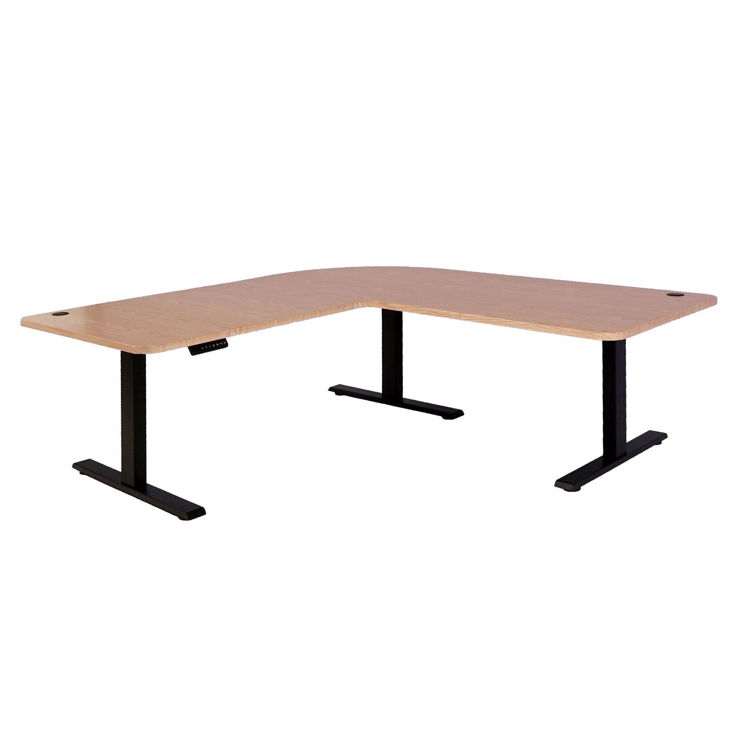 Cosmo Casa - Hoekbureau elektrisch in hoogte verstelbaar - Computerbureau - Lichtbruin - Zwart - 178 x 178 cm