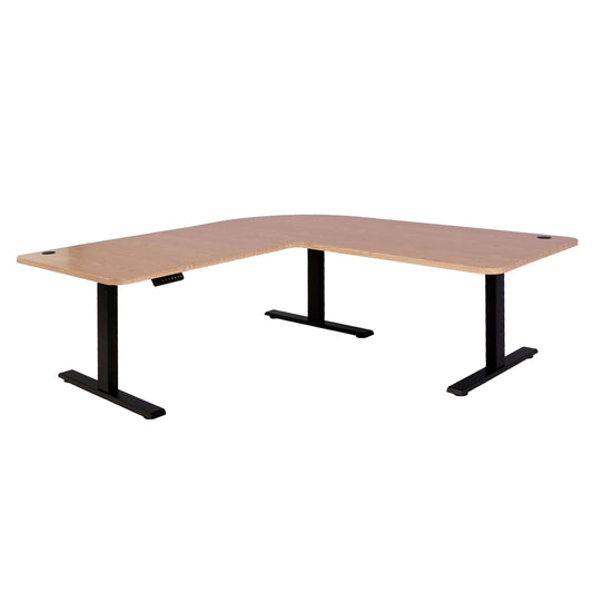 Cosmo Casa - Hoekbureau elektrisch in hoogte verstelbaar - Computerbureau - Lichtbruin - Zwart - 178 x 178 cm