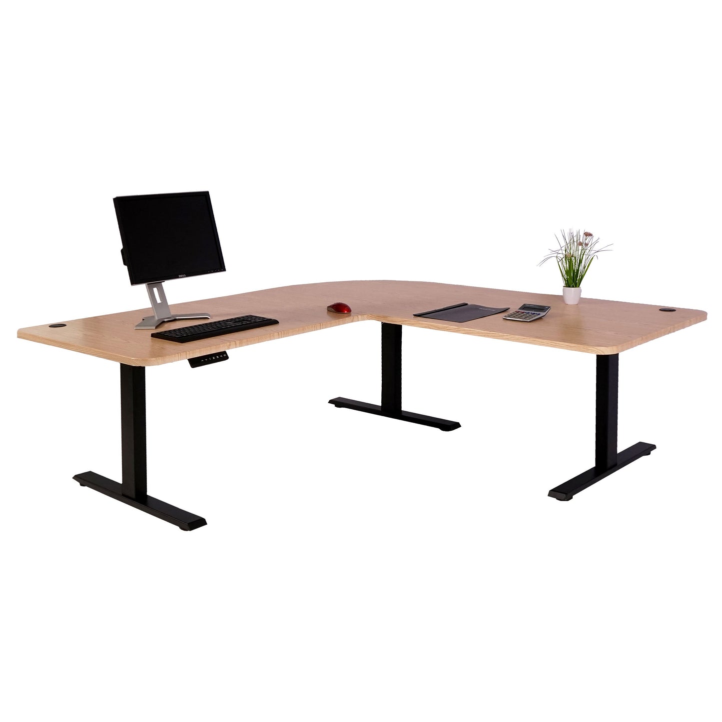 Cosmo Casa - Hoekbureau elektrisch in hoogte verstelbaar - Computerbureau - Lichtbruin - Zwart - 178 x 178 cm