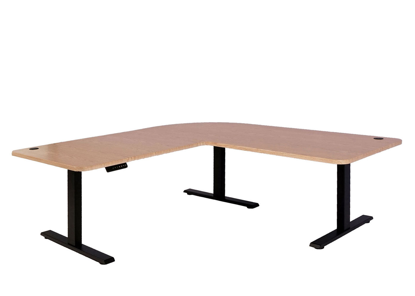 Cosmo Casa - Hoekbureau elektrisch in hoogte verstelbaar - Computerbureau - Lichtbruin - Zwart - 178 x 178 cm