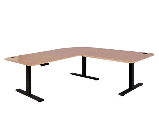 Cosmo Casa - Hoekbureau elektrisch in hoogte verstelbaar - Computerbureau - Lichtbruin - Zwart - 178 x 178 cm