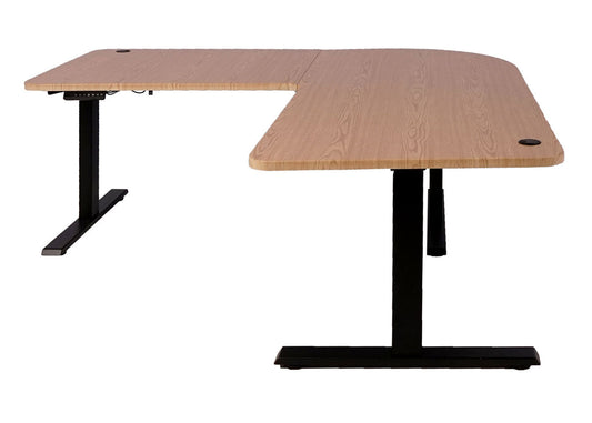 Cosmo Casa - Hoekbureau elektrisch in hoogte verstelbaar - Computerbureau - Lichtbruin - Zwart - 178 x 178 cm