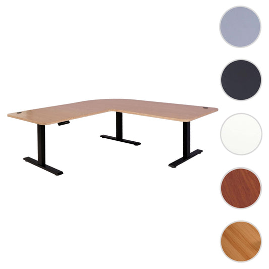 Cosmo Casa - Hoekbureau elektrisch in hoogte verstelbaar - Computerbureau - Lichtbruin - Zwart - 178 x 178 cm