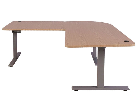 Cosmo Casa - Hoekbureau elektrisch in hoogte verstelbaar - Computerbureau - Lichtbruin - Antracietgrijs - 178 x 178 cm