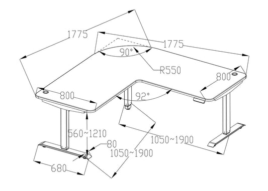 Cosmo Casa - Hoekbureau elektrisch in hoogte verstelbaar - Computerbureau - Lichtbruin - Antracietgrijs - 178 x 178 cm