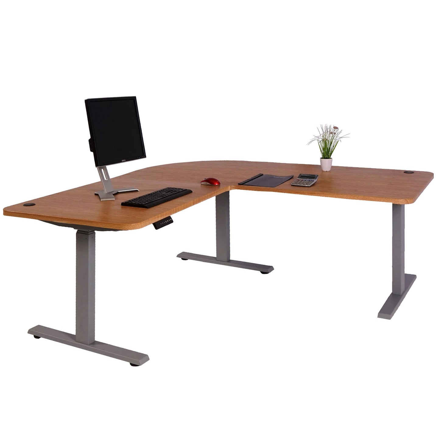 Cosmo Casa - Hoekbureau elektrisch in hoogte verstelbaar - Computerbureau - Bruin structuur - Grijs - 178 x 178 cm