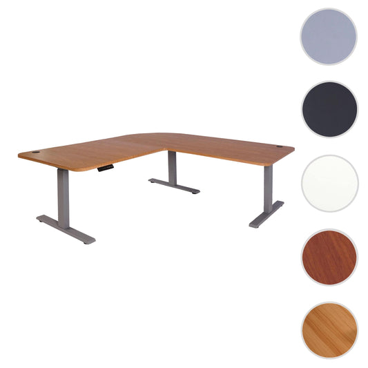 Cosmo Casa - Hoekbureau elektrisch in hoogte verstelbaar - Computerbureau - Bruin structuur - Grijs - 178 x 178 cm