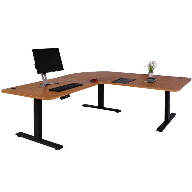 Cosmo Casa - Hoekbureau elektrisch in hoogte verstelbaar - Computerbureau - Bruin structuur - Zwart - 178 x 178 cm