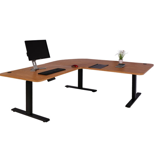 Cosmo Casa - Hoekbureau elektrisch in hoogte verstelbaar - Computerbureau - Bruin structuur - Zwart - 178 x 178 cm