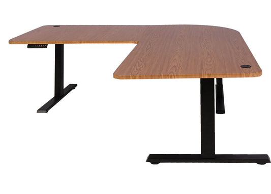 Cosmo Casa - Hoekbureau elektrisch in hoogte verstelbaar - Computerbureau - Bruin structuur - Zwart - 178 x 178 cm
