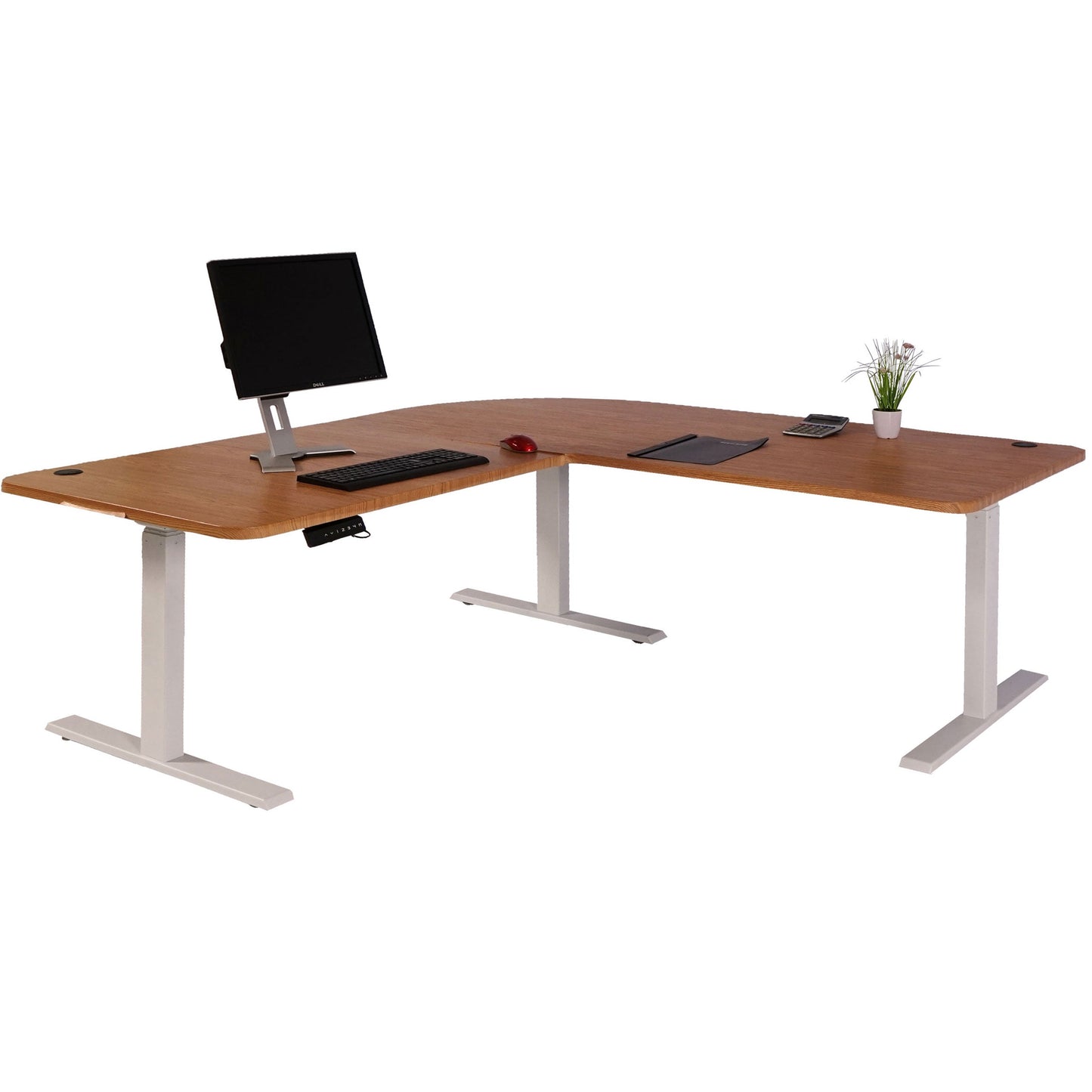 Cosmo Casa - Hoekbureau elektrisch in hoogte verstelbaar - Computerbureau - Bruin structuur - Wit - 178 x 178 cm