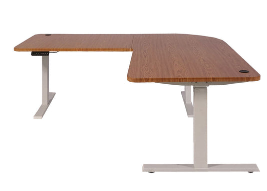 Cosmo Casa - Hoekbureau elektrisch in hoogte verstelbaar - Computerbureau - Bruin structuur - Wit - 178 x 178 cm