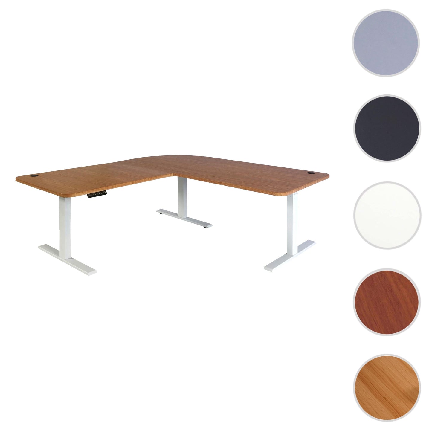 Cosmo Casa - Hoekbureau elektrisch in hoogte verstelbaar - Computerbureau - Bruin structuur - Wit - 178 x 178 cm