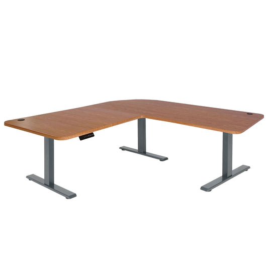 Cosmo Casa - Hoekbureau elektrisch in hoogte verstelbaar - Computerbureau - Bruin structuur - Antracietgrijs - 178 x 178 cm