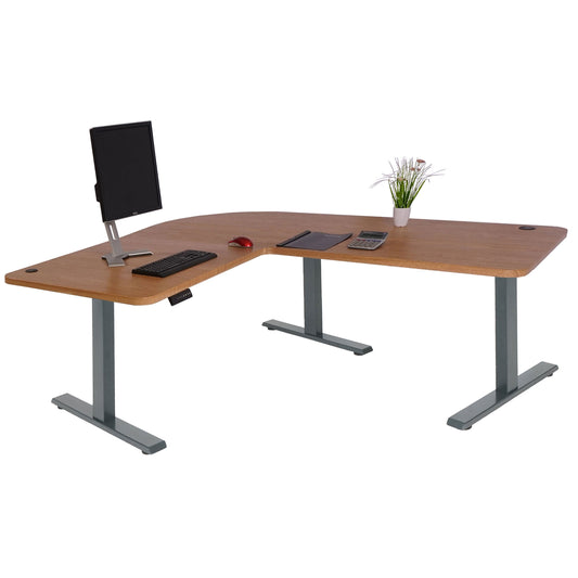 Cosmo Casa - Hoekbureau elektrisch in hoogte verstelbaar - Computerbureau - Bruin structuur - Antracietgrijs - 178 x 178 cm