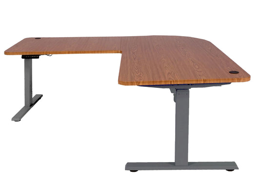 Cosmo Casa - Hoekbureau elektrisch in hoogte verstelbaar - Computerbureau - Bruin structuur - Antracietgrijs - 178 x 178 cm