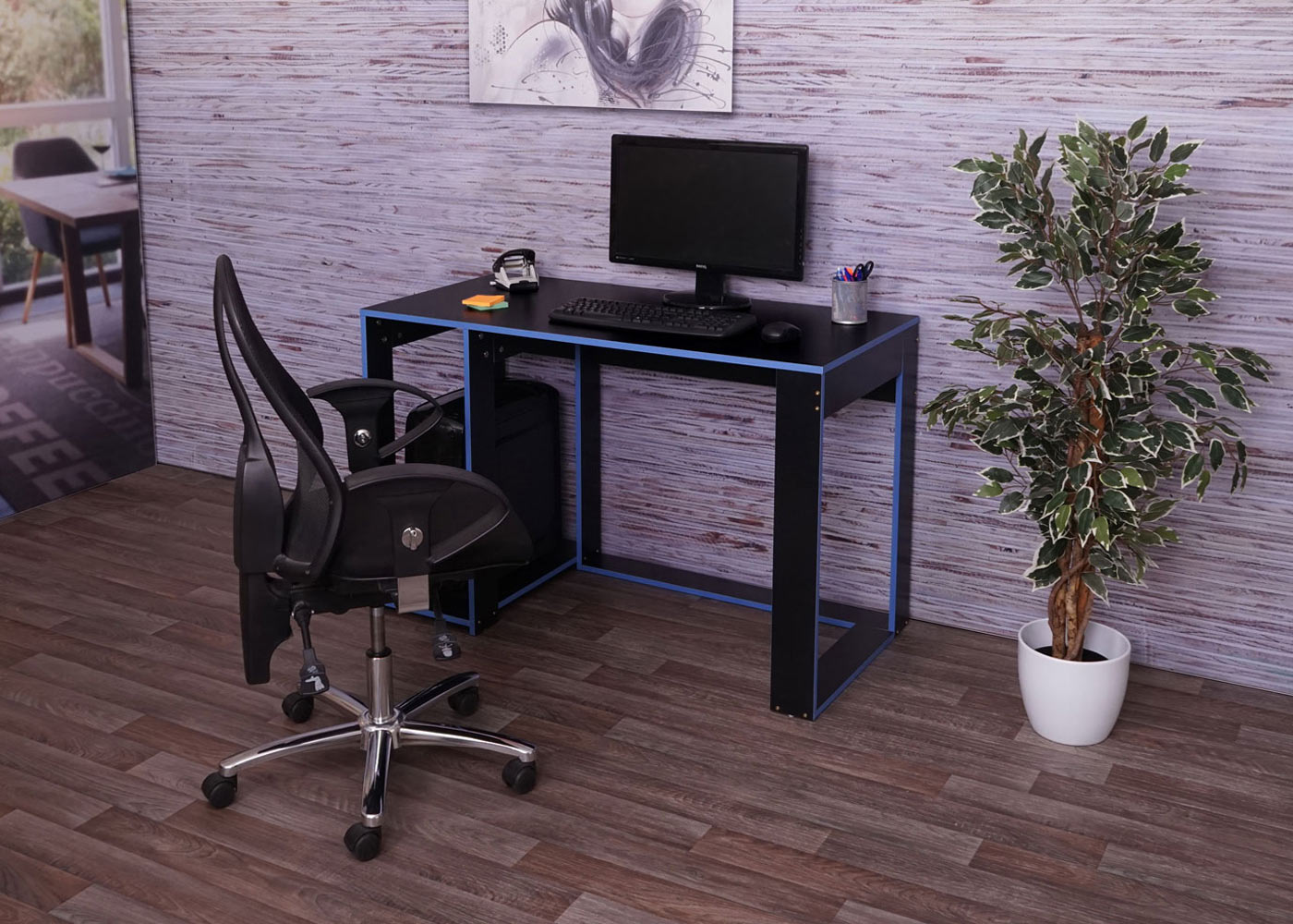 Cosmo Casa - Bureau - Computerbureau - Metaal - Zwart-blauw - 120×60×76 cm