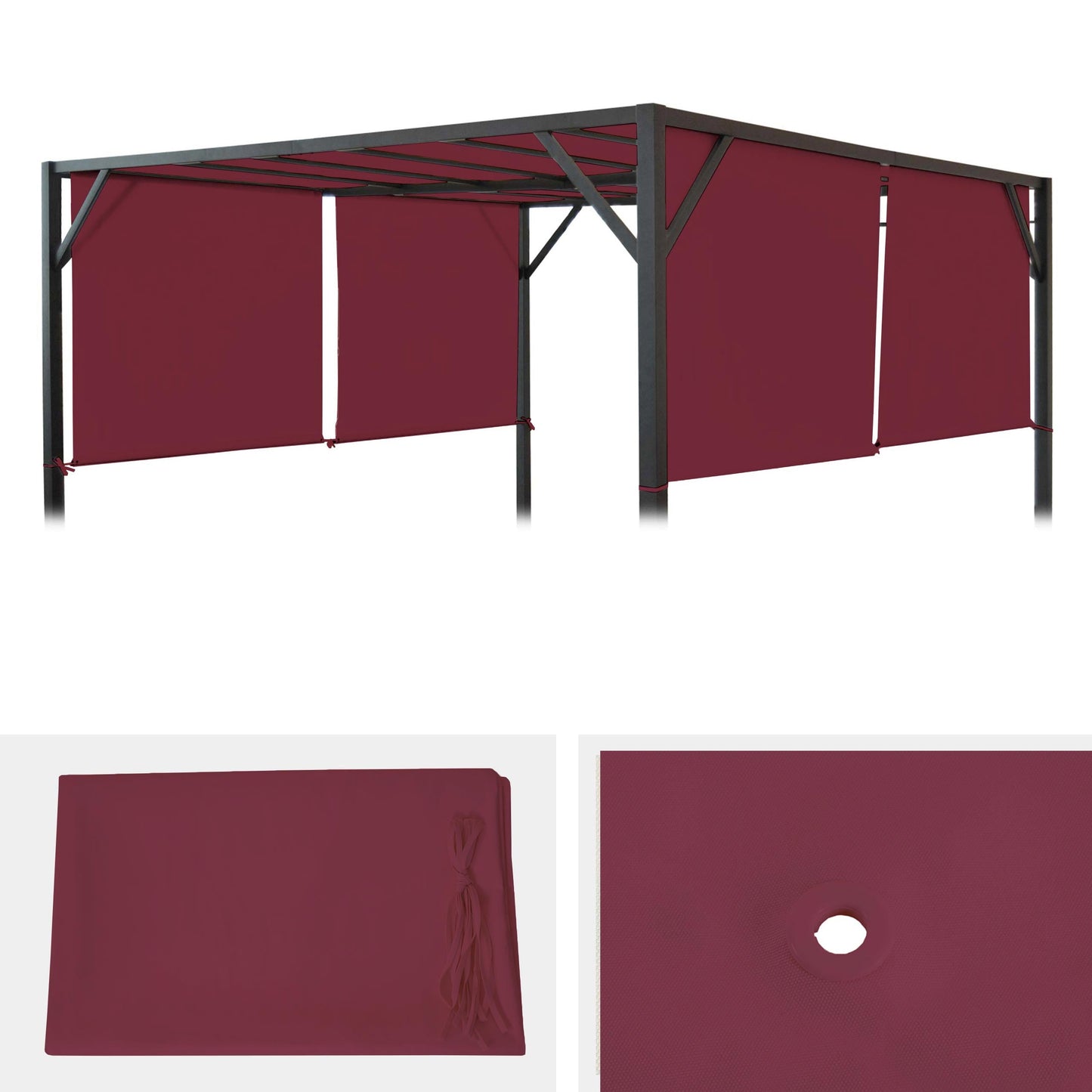 Cosmo Casa - Vervangende afdekking pergola paviljoen Baia - 3x4m - Bordeauxrood