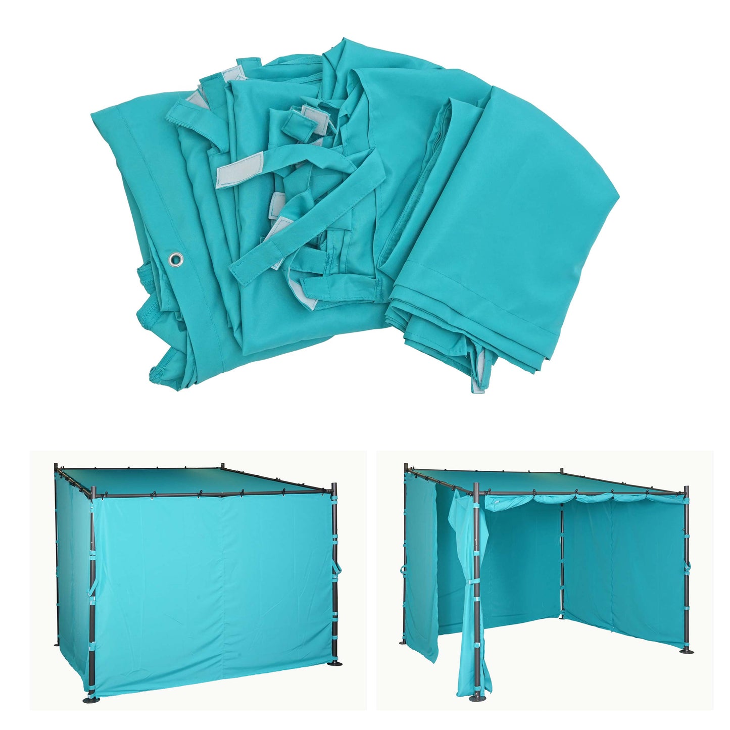 Cosmo Casa - Set van 4 zijwanden voor pergola - Vervangende zijwand voor prieel - 3x3m - Polyester turquoise