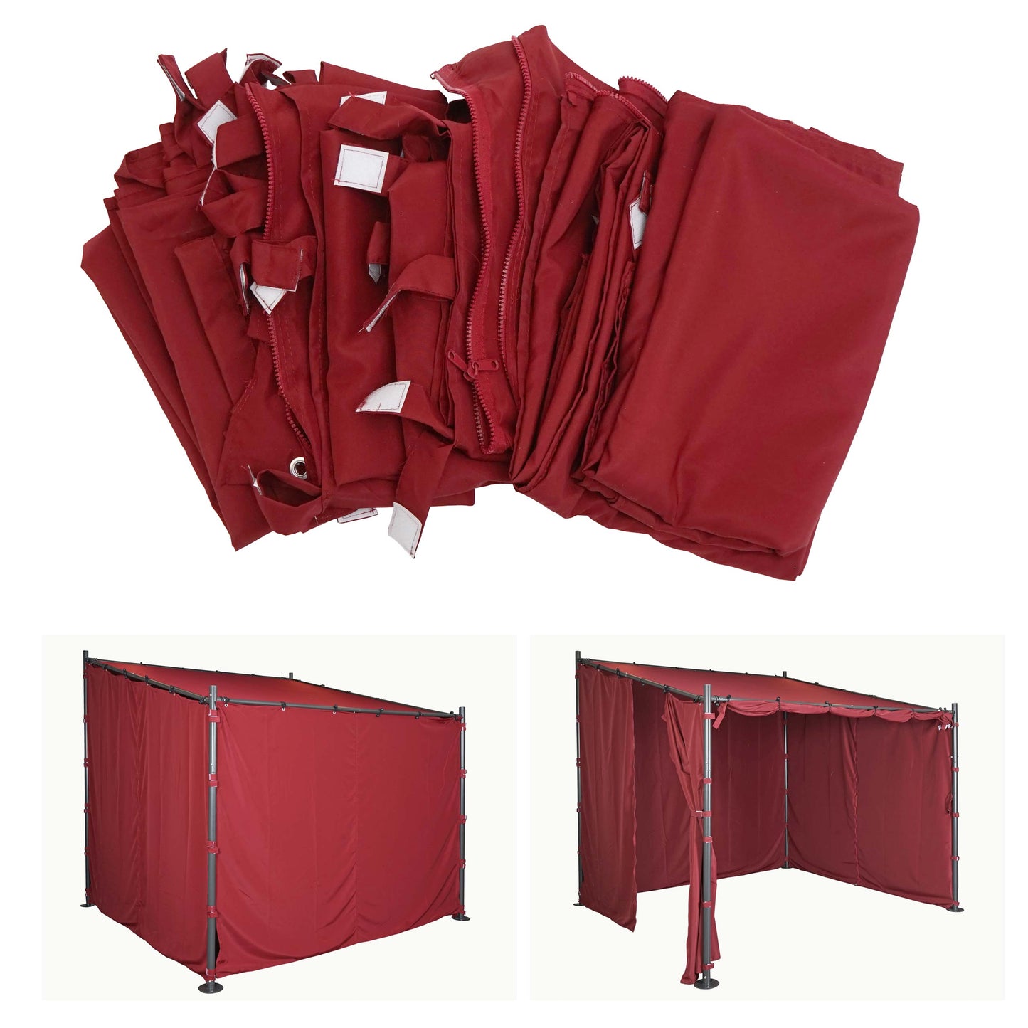Cosmo Casa - Set van 4 zijwanden voor pergola - Vervangende zijwand voor prieel - 3x3m - Polyester bordeauxrood