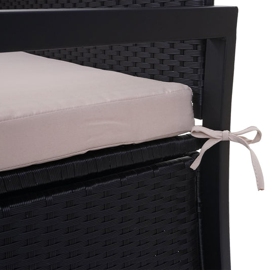 Cosmo Casa - Polyrotan 2-zitsbank - Tuinbank - Borstbank - Opbergvak - Opbergkussen - Antraciet met Beige Kussen