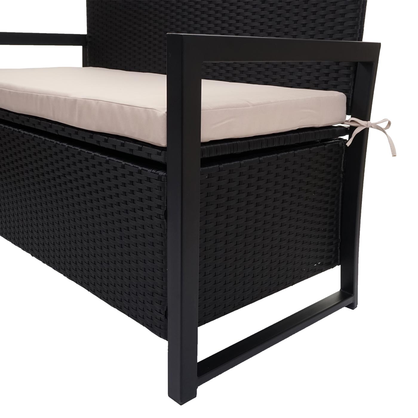 Cosmo Casa - Polyrotan 2-zitsbank - Tuinbank - Borstbank - Opbergvak - Opbergkussen - Antraciet met Beige Kussen