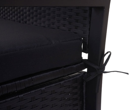 Cosmo Casa - Polyrotan 2-zitsbank - Tuinbank - Borstbank - Opbergvak - Opbergkussen - Antraciet met Zwart Kussen