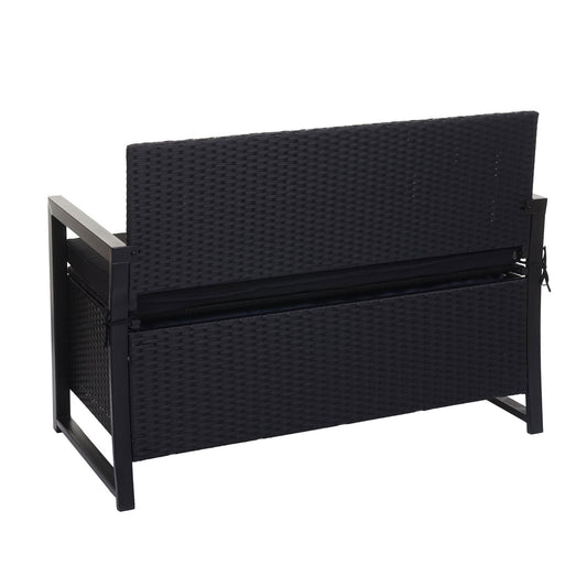 Cosmo Casa - Polyrotan 2-zitsbank - Tuinbank - Borstbank - Opbergvak - Opbergkussen - Antraciet met Zwart Kussen
