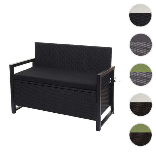 Cosmo Casa - Polyrotan 2-zitsbank - Tuinbank - Borstbank - Opbergvak - Opbergkussen - Antraciet met Zwart Kussen
