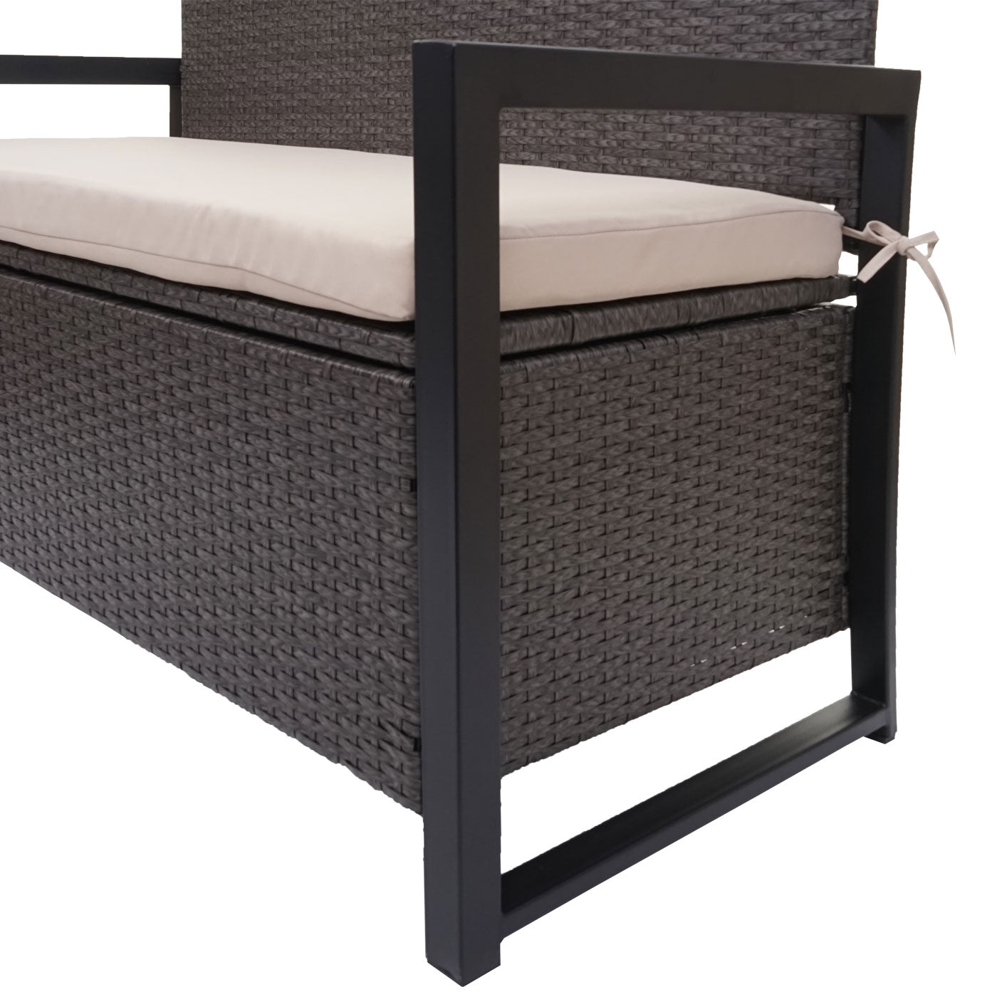 Cosmo Casa - Polyrotan 2-zitsbank - Tuinbank - Borstbank - Opbergvak - Zitkussen - Grijs met Beige Kussen