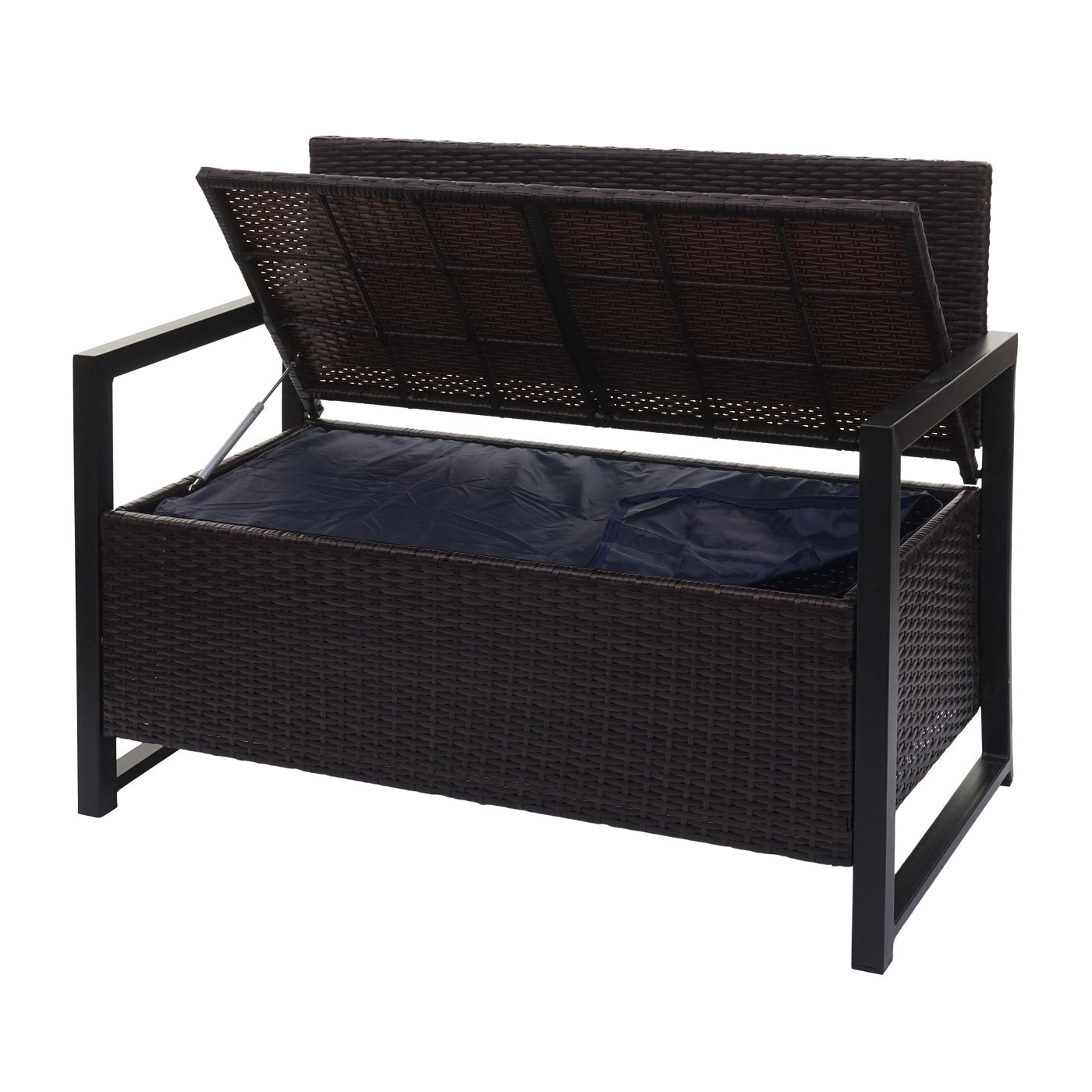 Cosmo Casa - Polyrotan 2-zitsbank - Tuinbank - Borstbank - Opbergvak - Opbergkussen - Bruin met Zwart Kussen