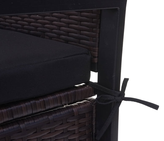 Cosmo Casa - Polyrotan 2-zitsbank - Tuinbank - Borstbank - Opbergvak - Opbergkussen - Bruin met Zwart Kussen