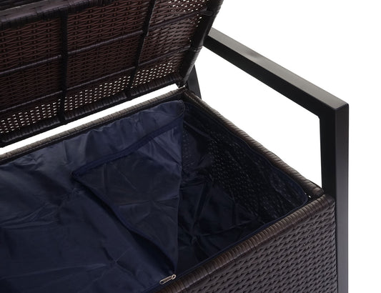 Cosmo Casa - Polyrotan 2-zitsbank - Tuinbank - Borstbank - Opbergvak - Opbergkussen - Bruin met Zwart Kussen