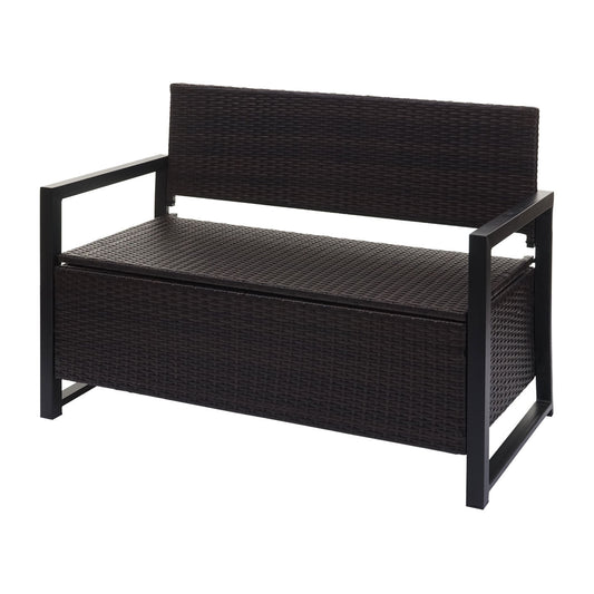 Cosmo Casa - Polyrotan 2-zitsbank - Tuinbank - Borstbank - Opbergvak - Zitkussen - Bruin met Beige Kussen