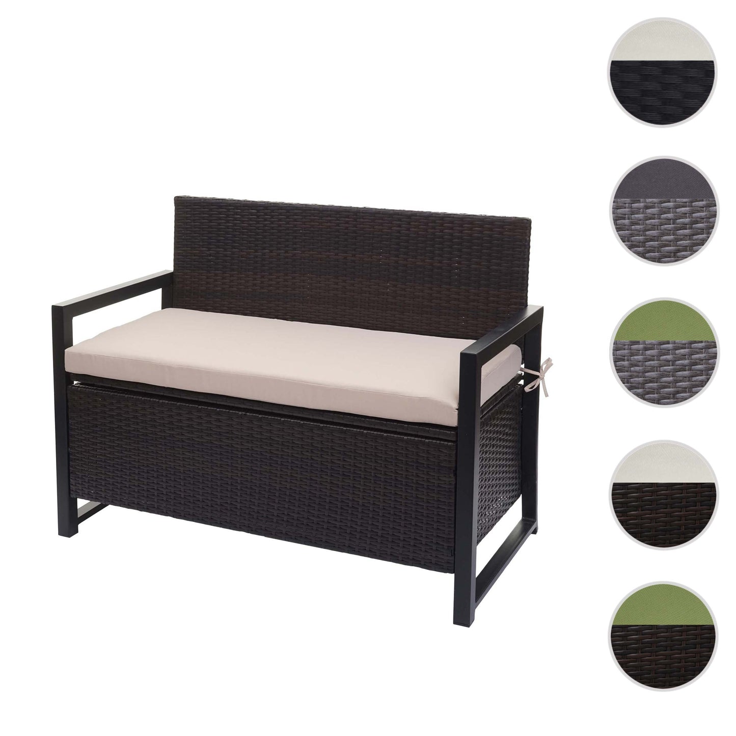 Cosmo Casa - Polyrotan 2-zitsbank - Tuinbank - Borstbank - Opbergvak - Zitkussen - Bruin met Beige Kussen