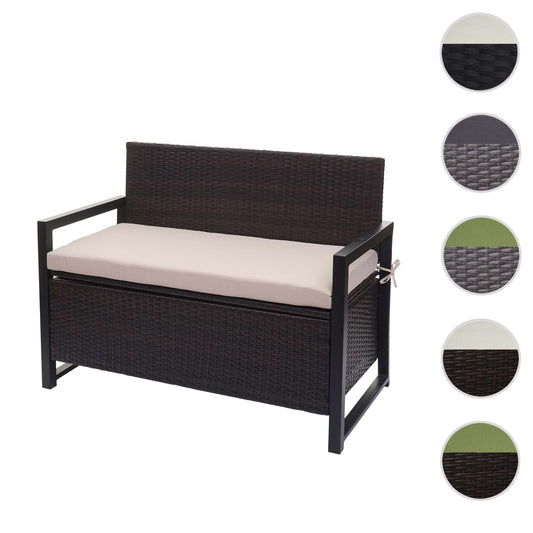 Cosmo Casa - Polyrotan 2-zitsbank - Tuinbank - Borstbank - Opbergvak - Zitkussen - Bruin met Beige Kussen