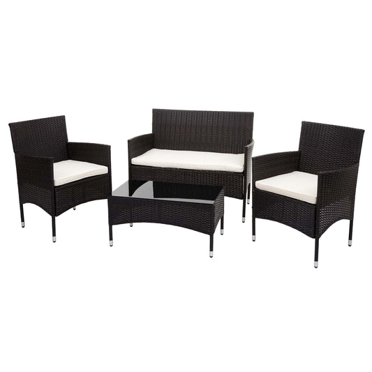 Cosmo Casa - Polyrotan Set - Balkon Tuin Loungeset Bank Zitgroep - Bruin met Crème Kussens