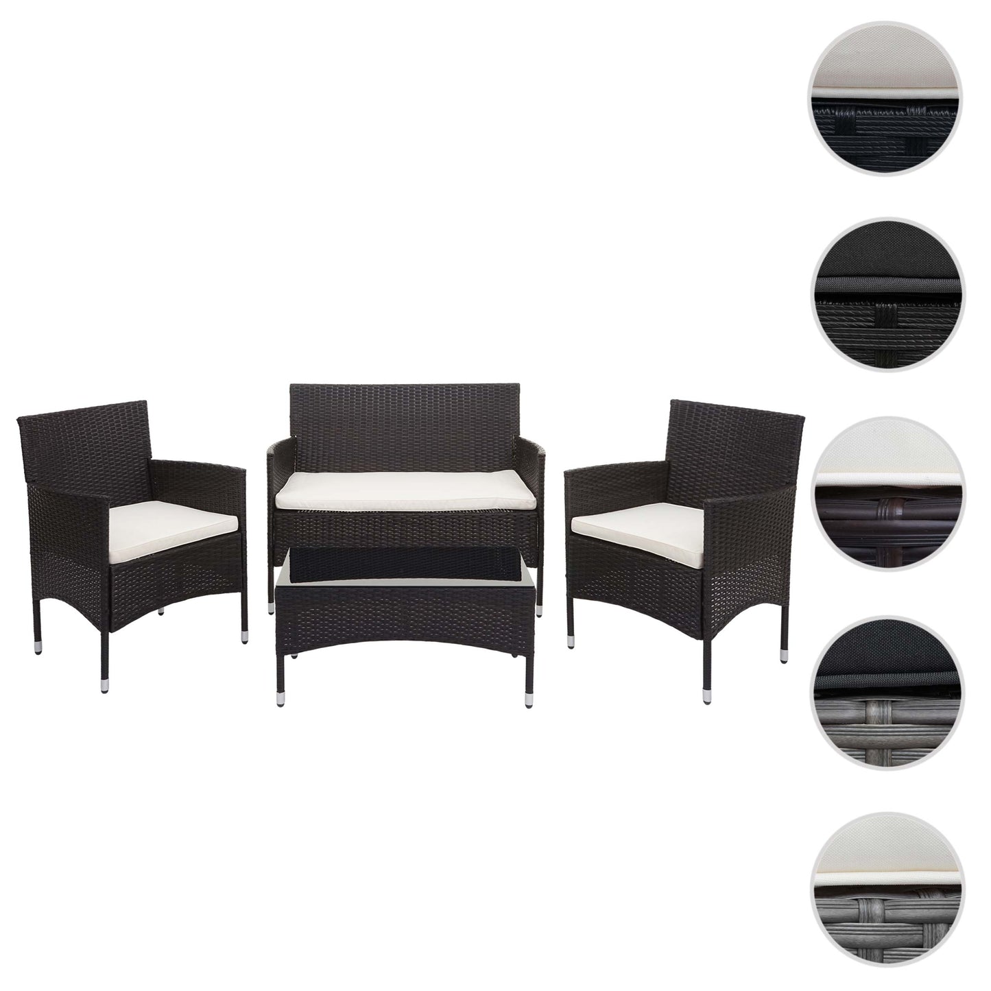 Cosmo Casa - Polyrotan Set - Balkon Tuin Loungeset Bank Zitgroep - Bruin met Crème Kussens